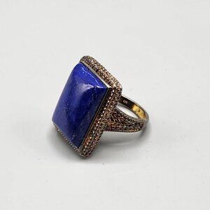 Lapiz Lazuli Rectangle Cocktail Ring RI China 925 Size 8 Sterling Silver